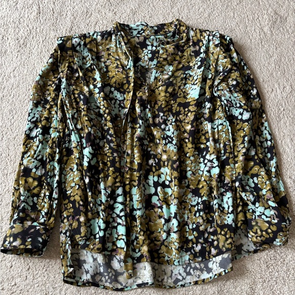 Bimba y Lola Leomimosa-Print Pleated Blouse Long Sleeve V neck size M - Picture 3 of 5
